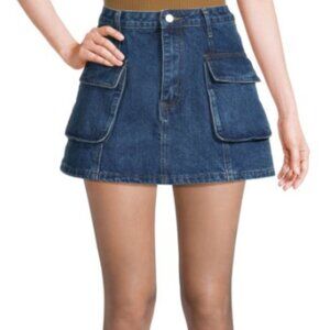 Seraphina Denim Cargo Miniskirt in Medium Wash Large